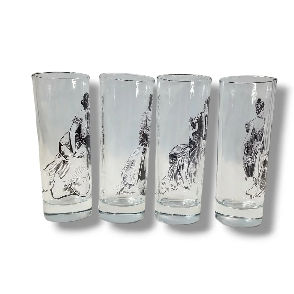 Victorian‎ Trading Co Gibson Girl Highball Weighted Base Glasses Set of 4